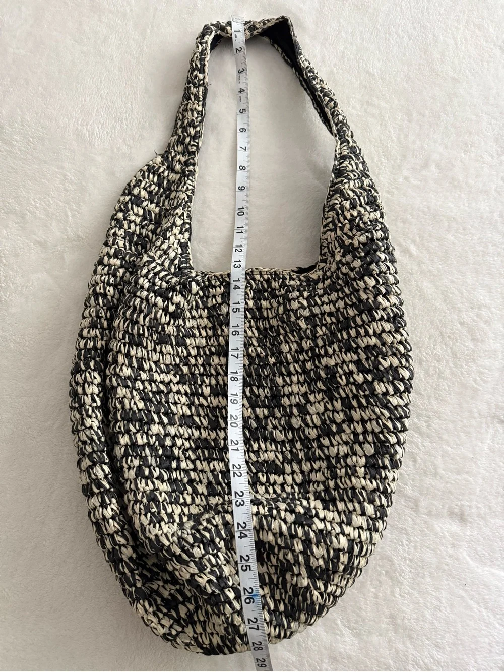 Banana Republic Black & Cream Woven Raffia Shoulder Bag
